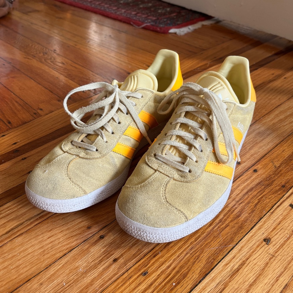 Adidas Gazelle in Butter Yellow with Orange Stripe